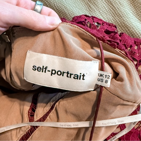 Self-Portrait Azaelea Lace Midi Dress Burgundy Size US 8 - Picture 6 of 10